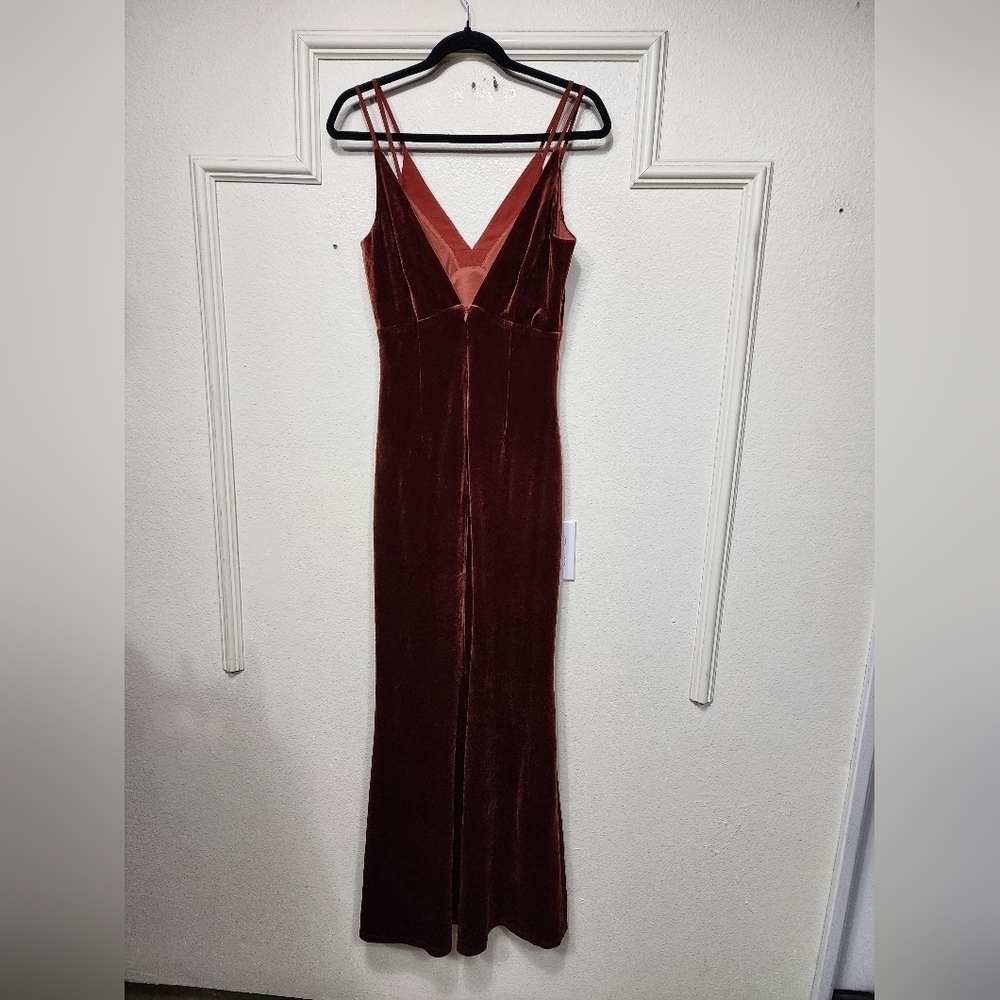 Lulus Immensely Glam Rust Velvet Backless Maxi Dress S Wedding Party Prom Formal - Picture 8 of 9